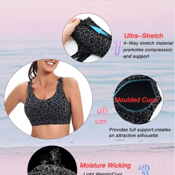 High Impact Sports Bras for Women,Racerback Running Bra Workout Crop Tank Tops L - Picture 2 of 4